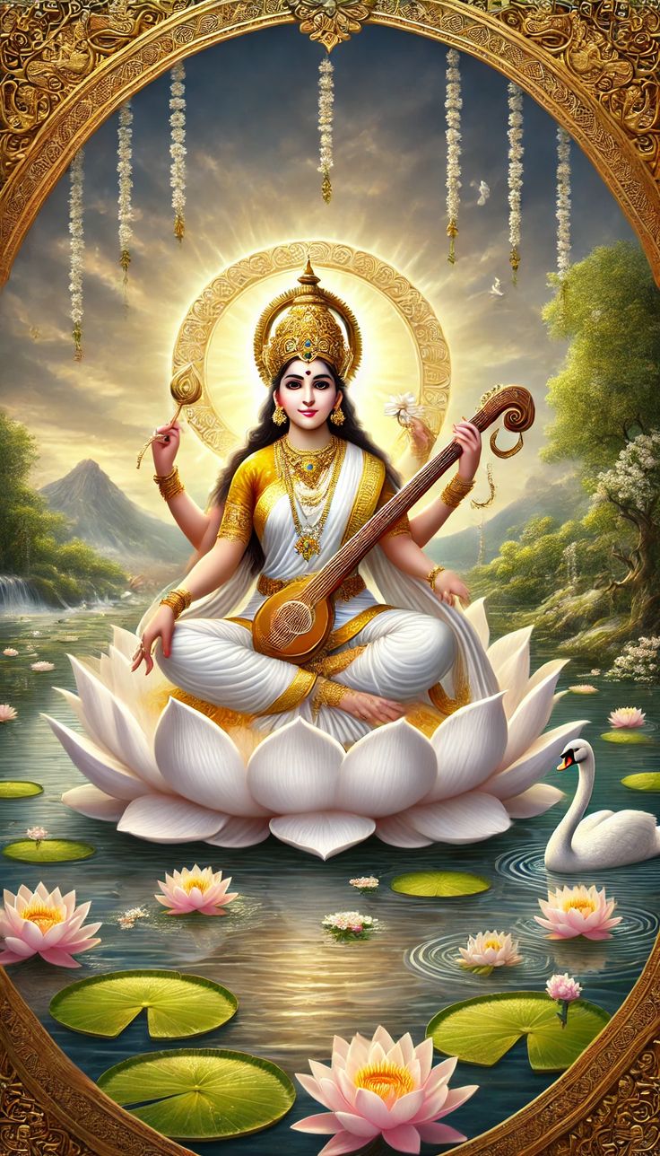 Goddess Saraswati playing the Veena