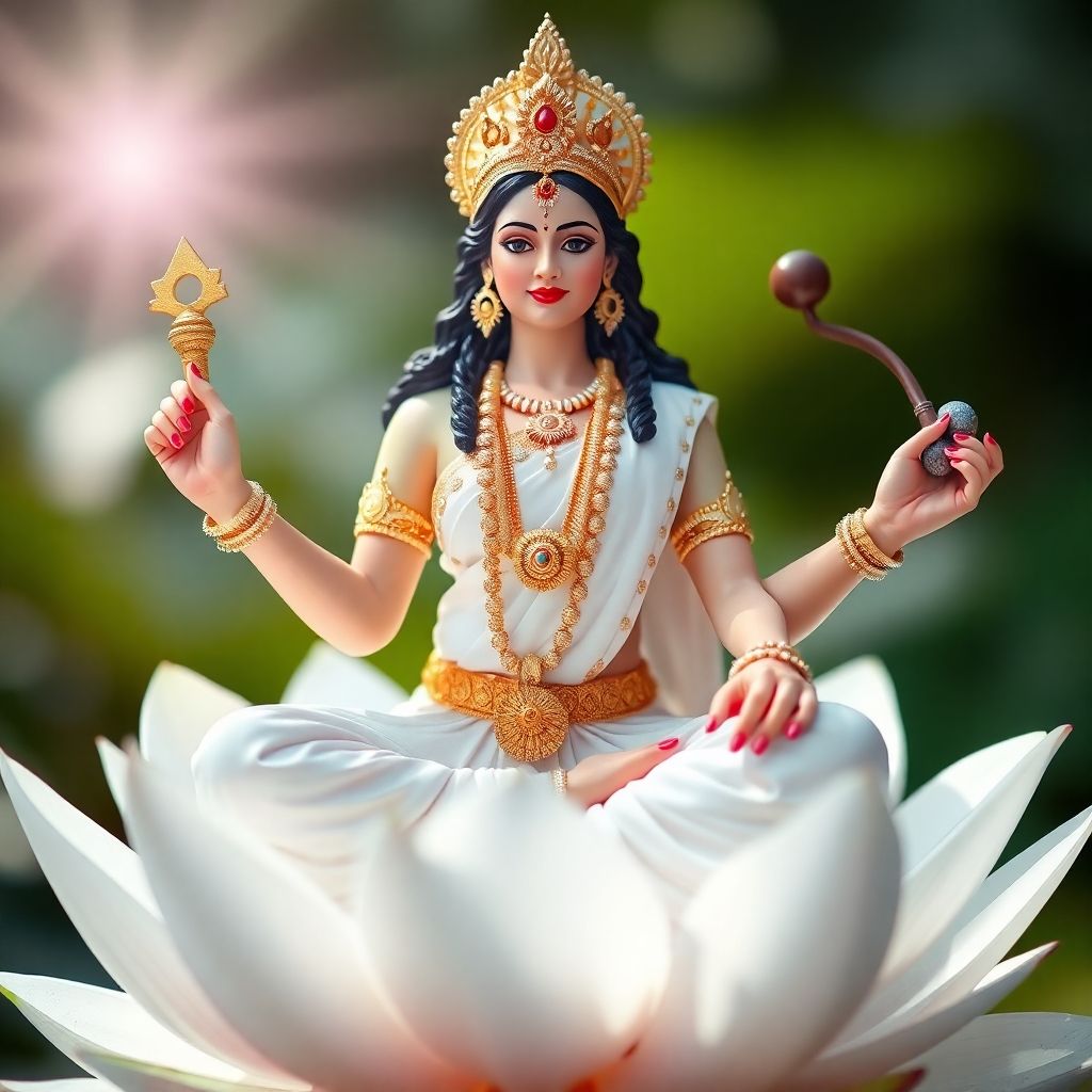 Saraswati maa seated on a lotus