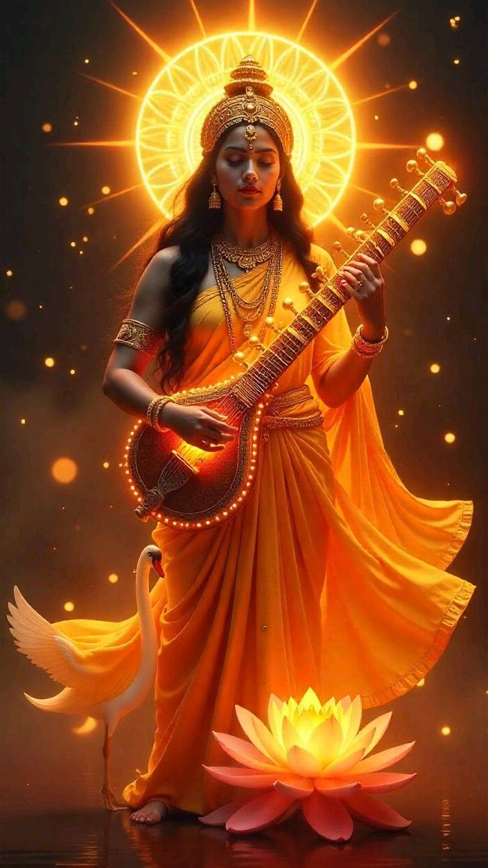 Goddess Saraswati playing the Veena