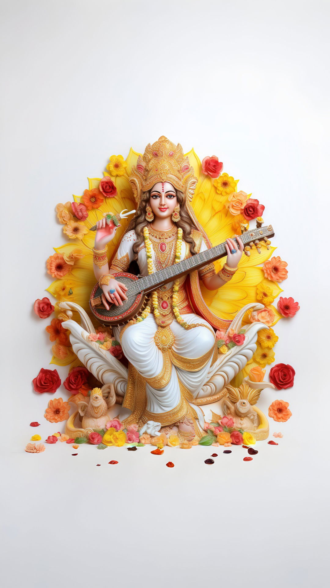 Saraswati Maa playing the veena gracefully.