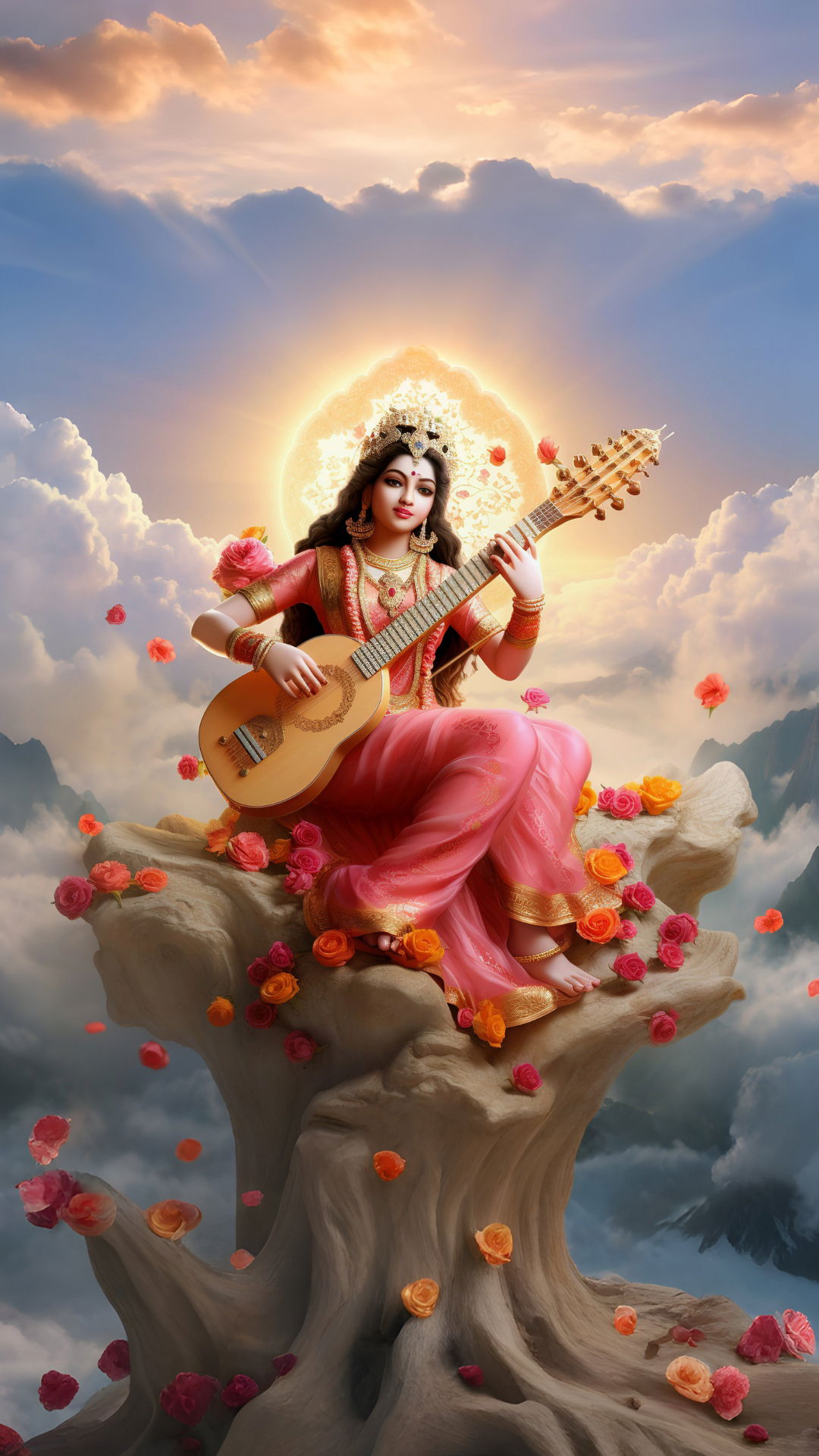 Saraswati Maa playing the Veena beautifully.