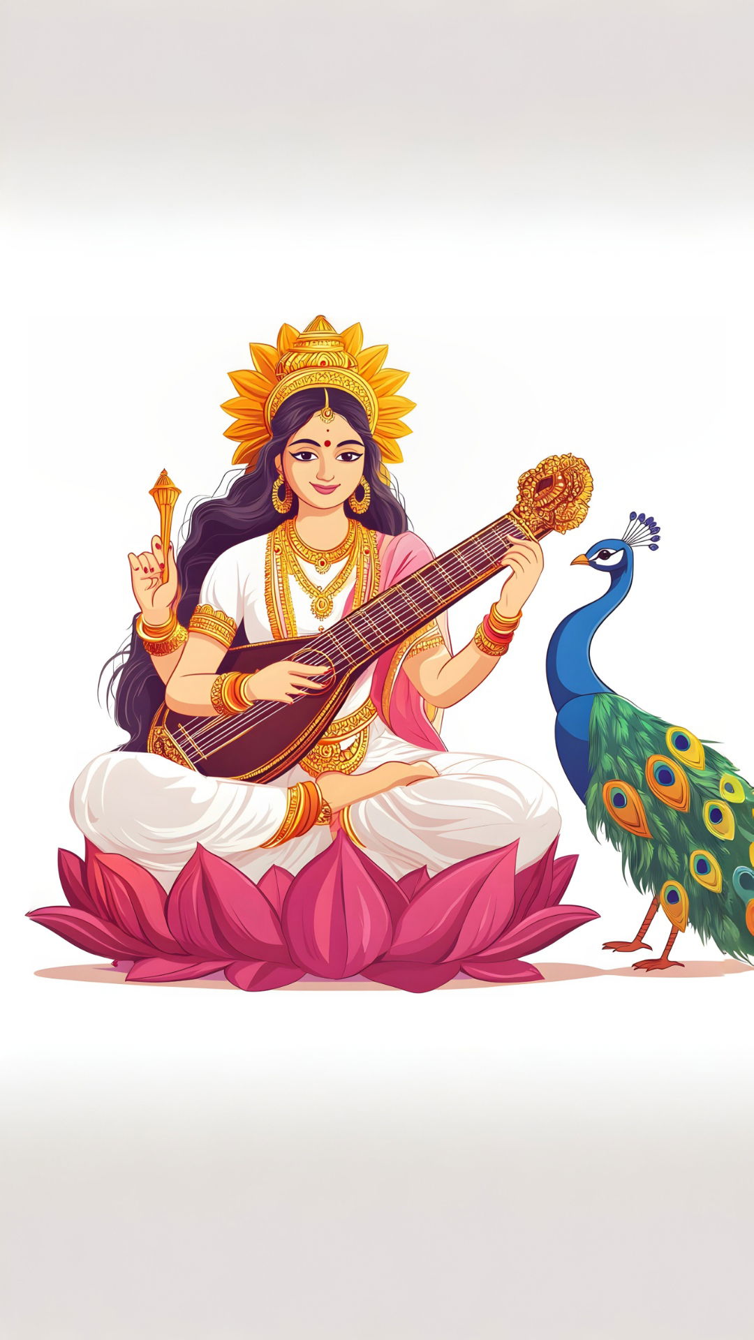Saraswati Maa playing the veena on lotus.