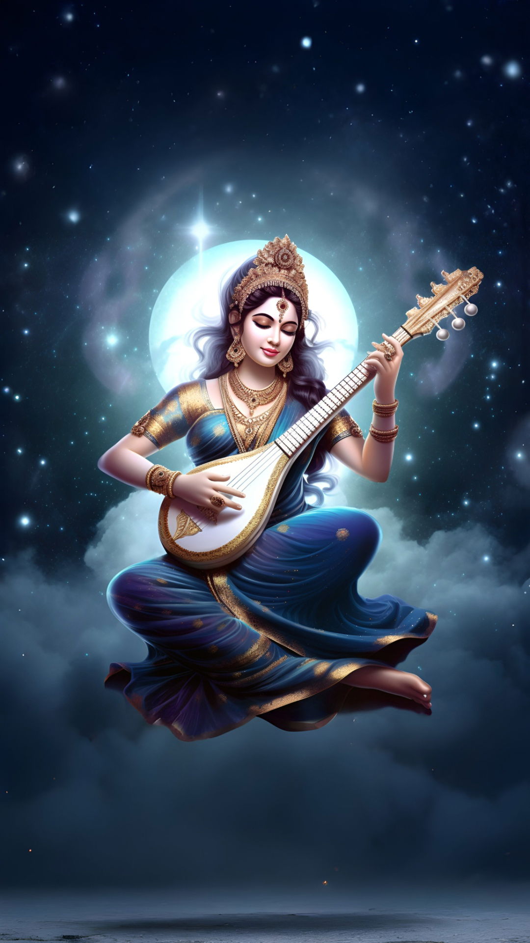 Saraswati Maa playing the veena amongst stars
