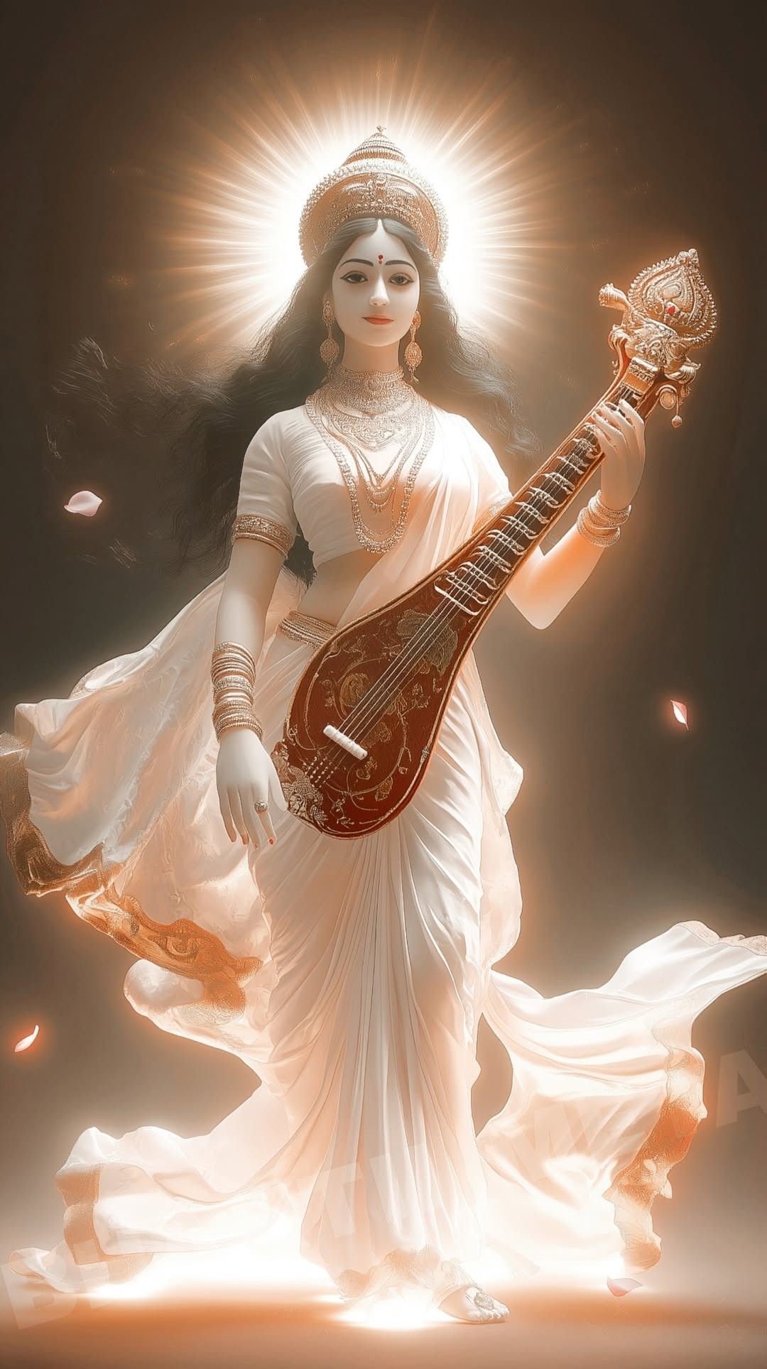 Goddess Saraswati playing a veena.