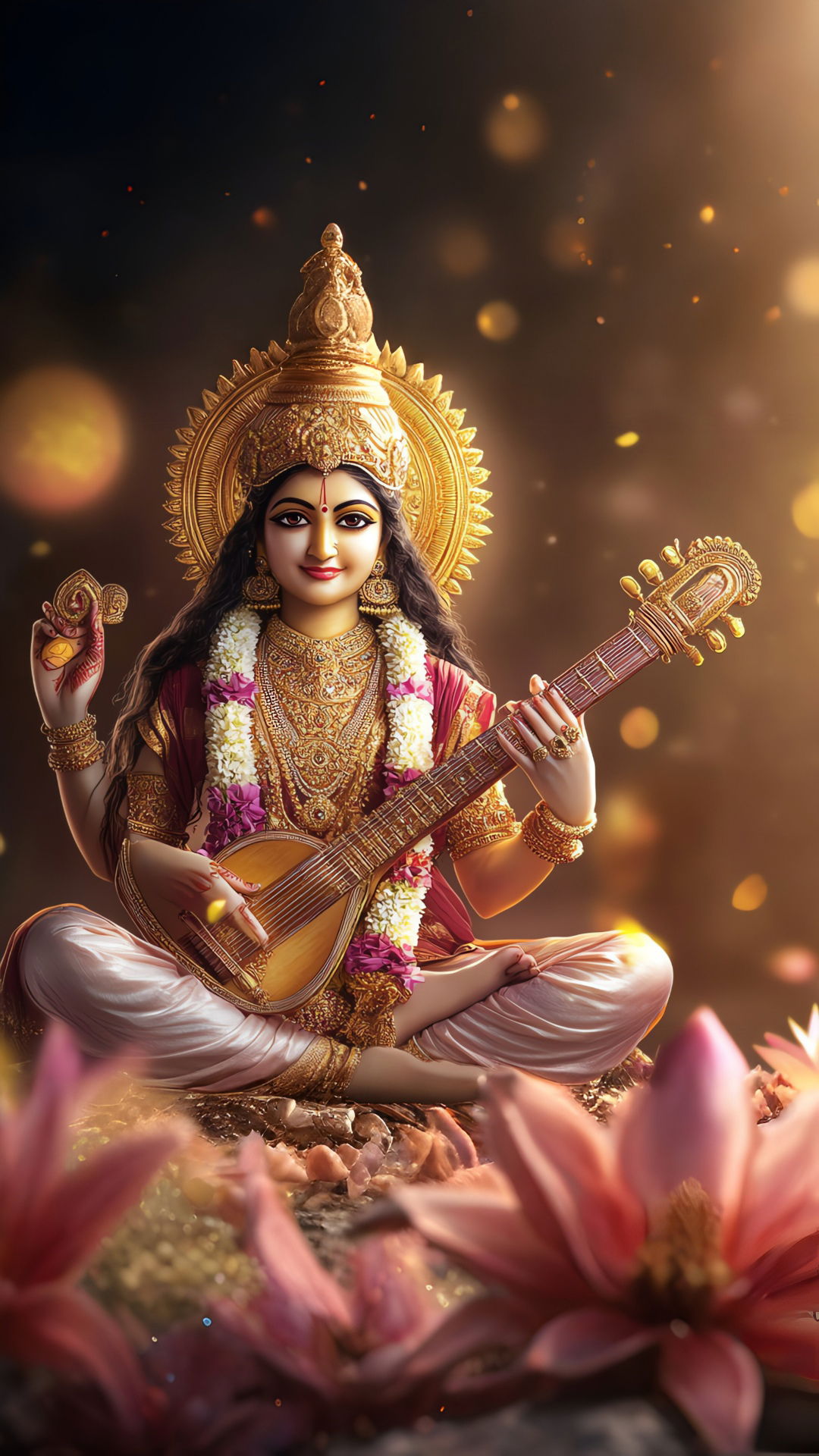 Saraswati Maa playing the veena beautifully.