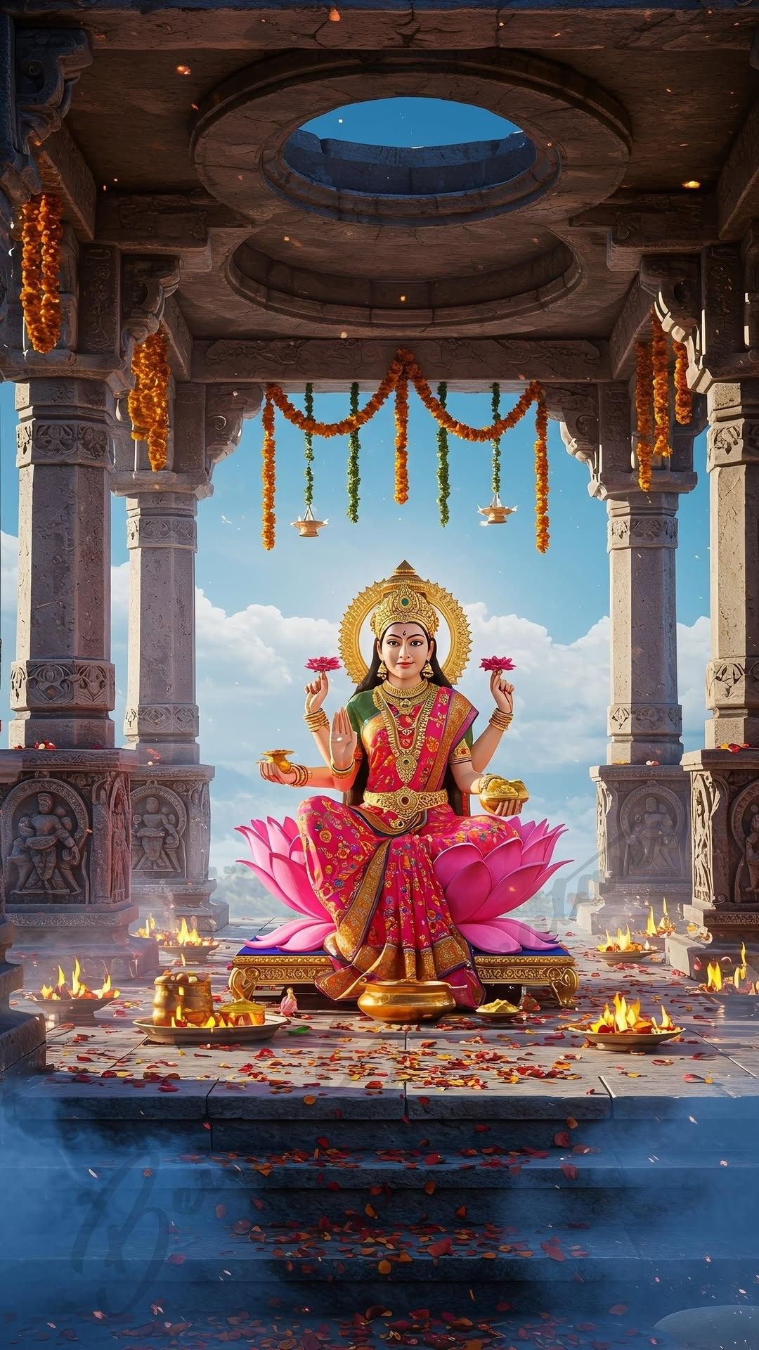 Saraswati Maa seated on a lotus