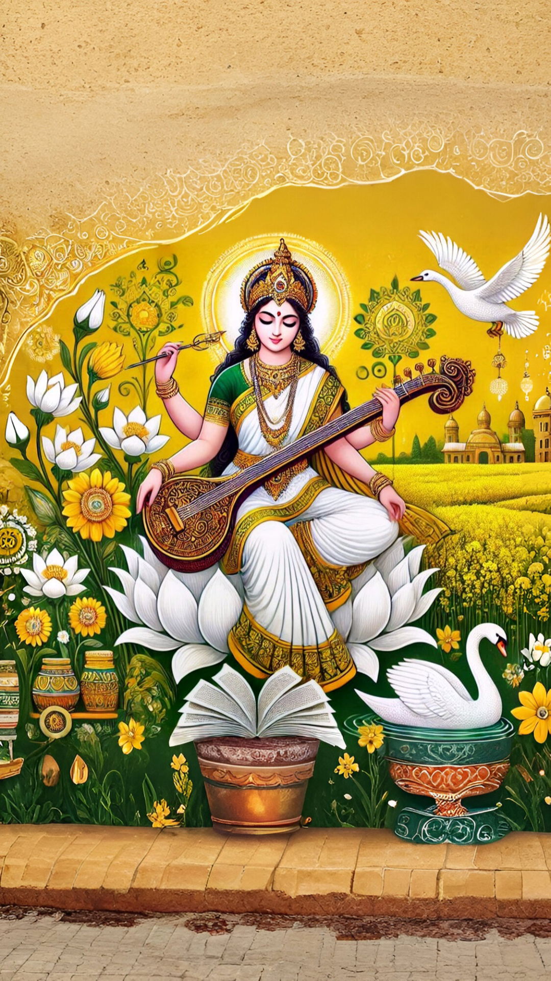 Saraswati Maa plays the Veena, divine image