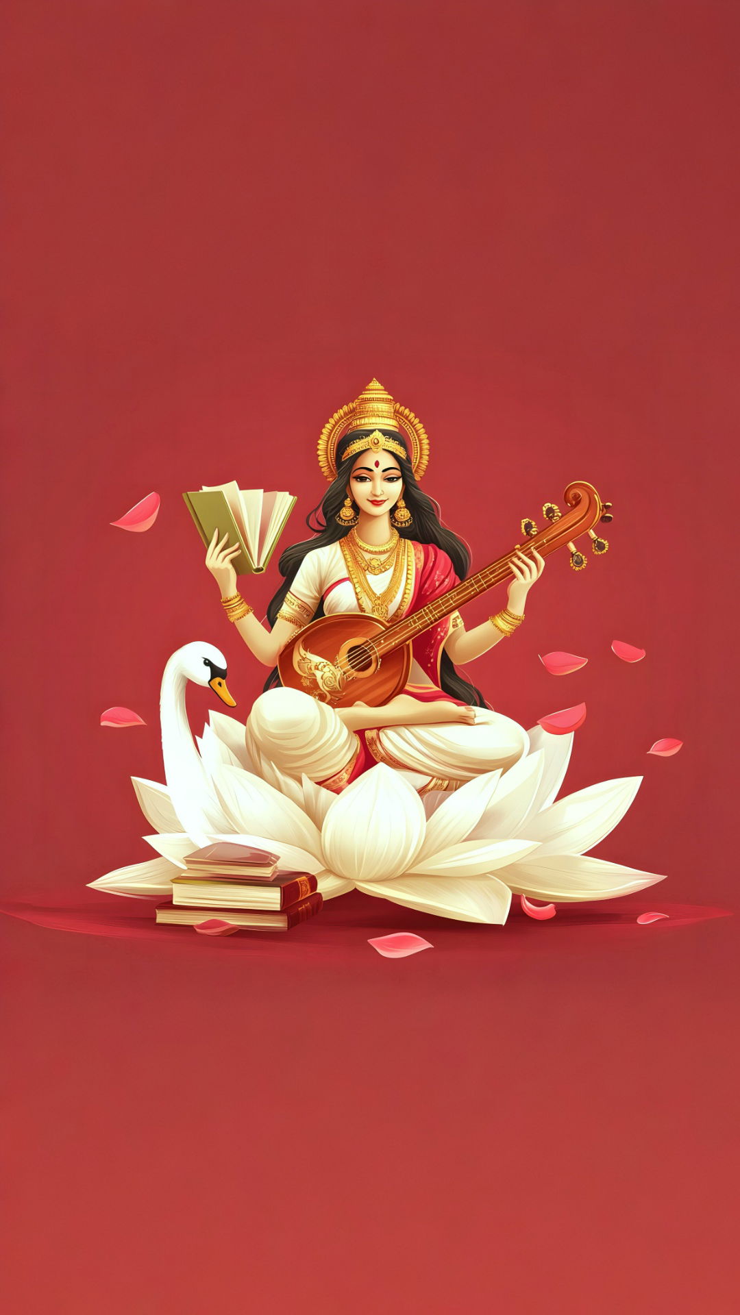 Saraswati Maa playing the veena on lotus