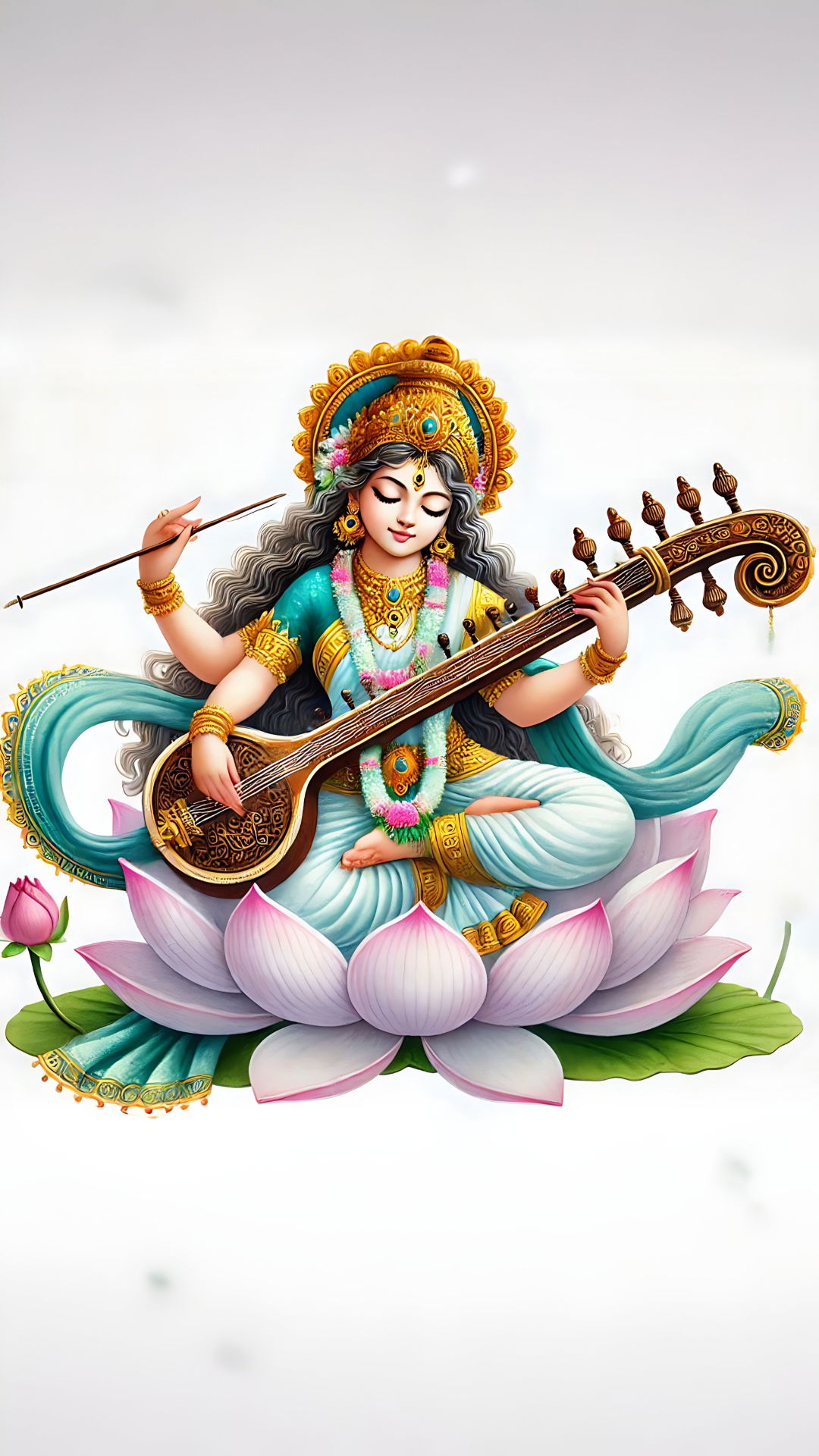 Saraswati Maa playing the veena on lotus