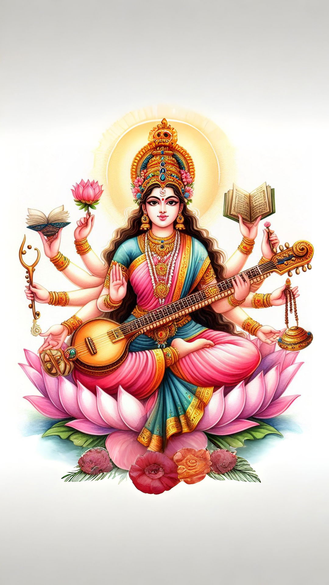 Goddess Saraswati playing the veena.