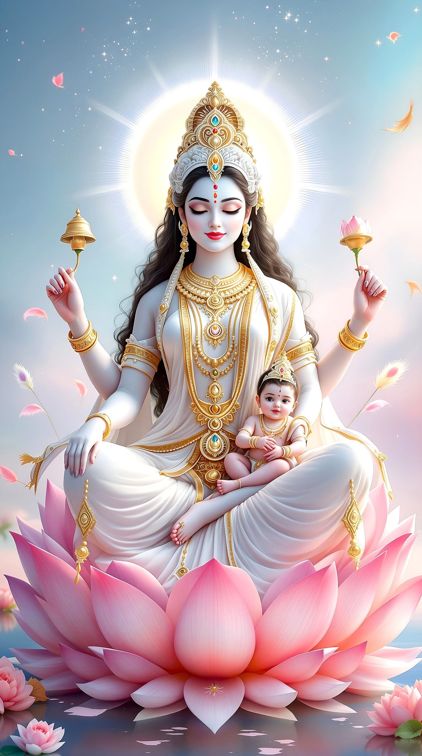 Saraswati Maa seated on lotus flower