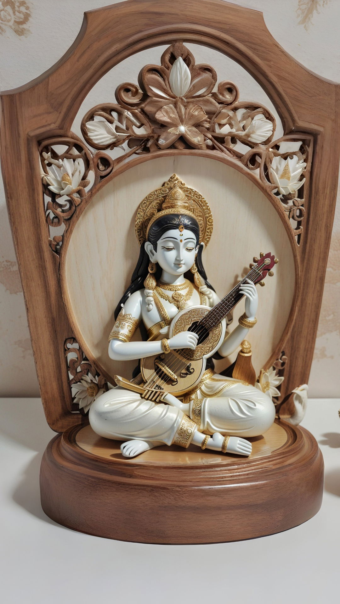 Saraswati maa playing the veena statue