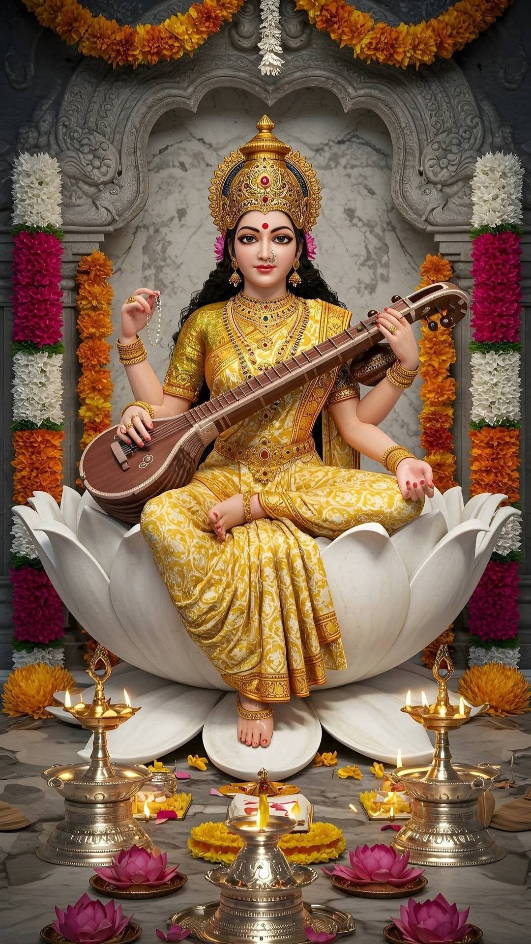 Goddess Saraswati playing the veena