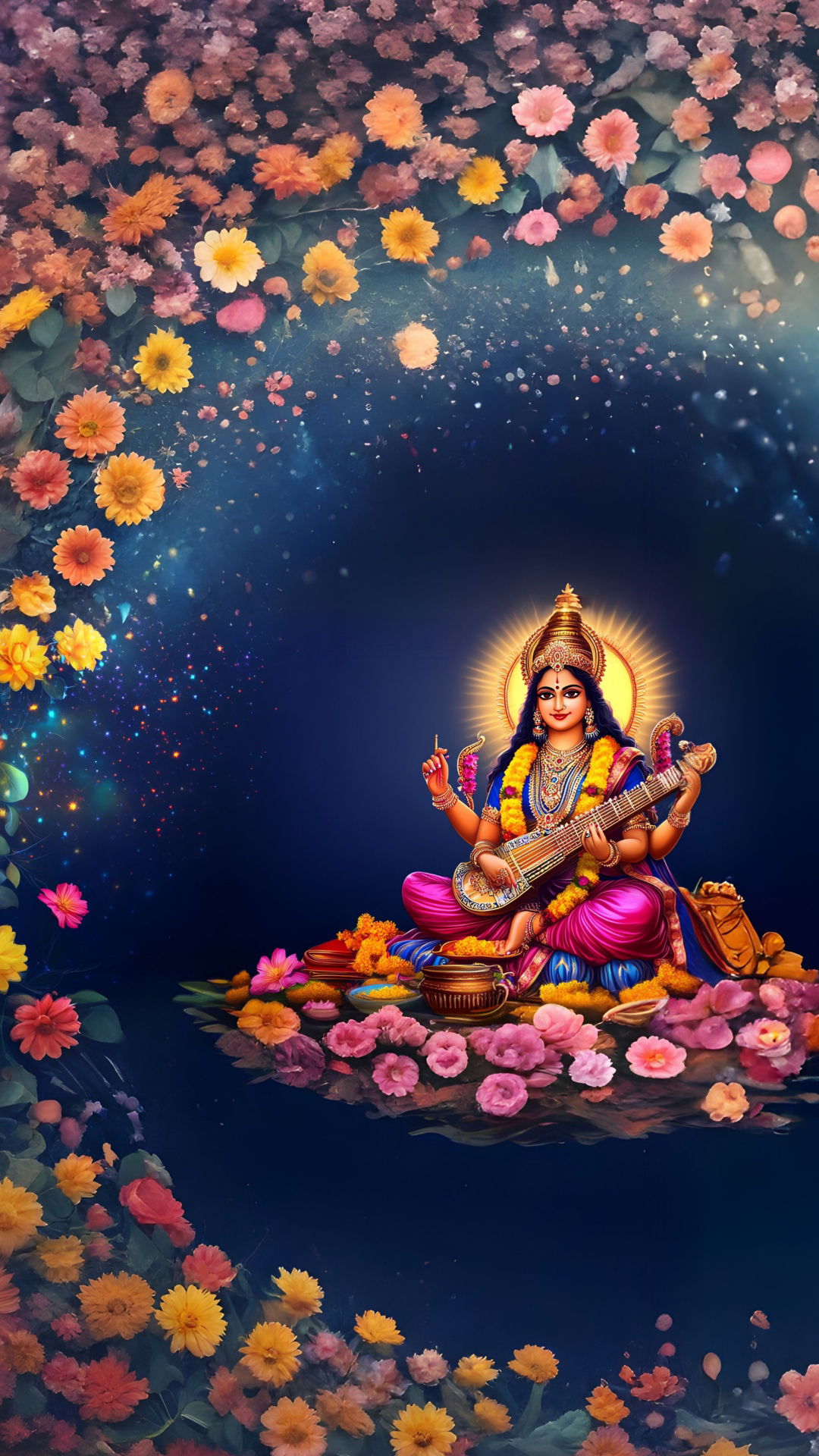 Saraswati Maa playing the veena, divine.
