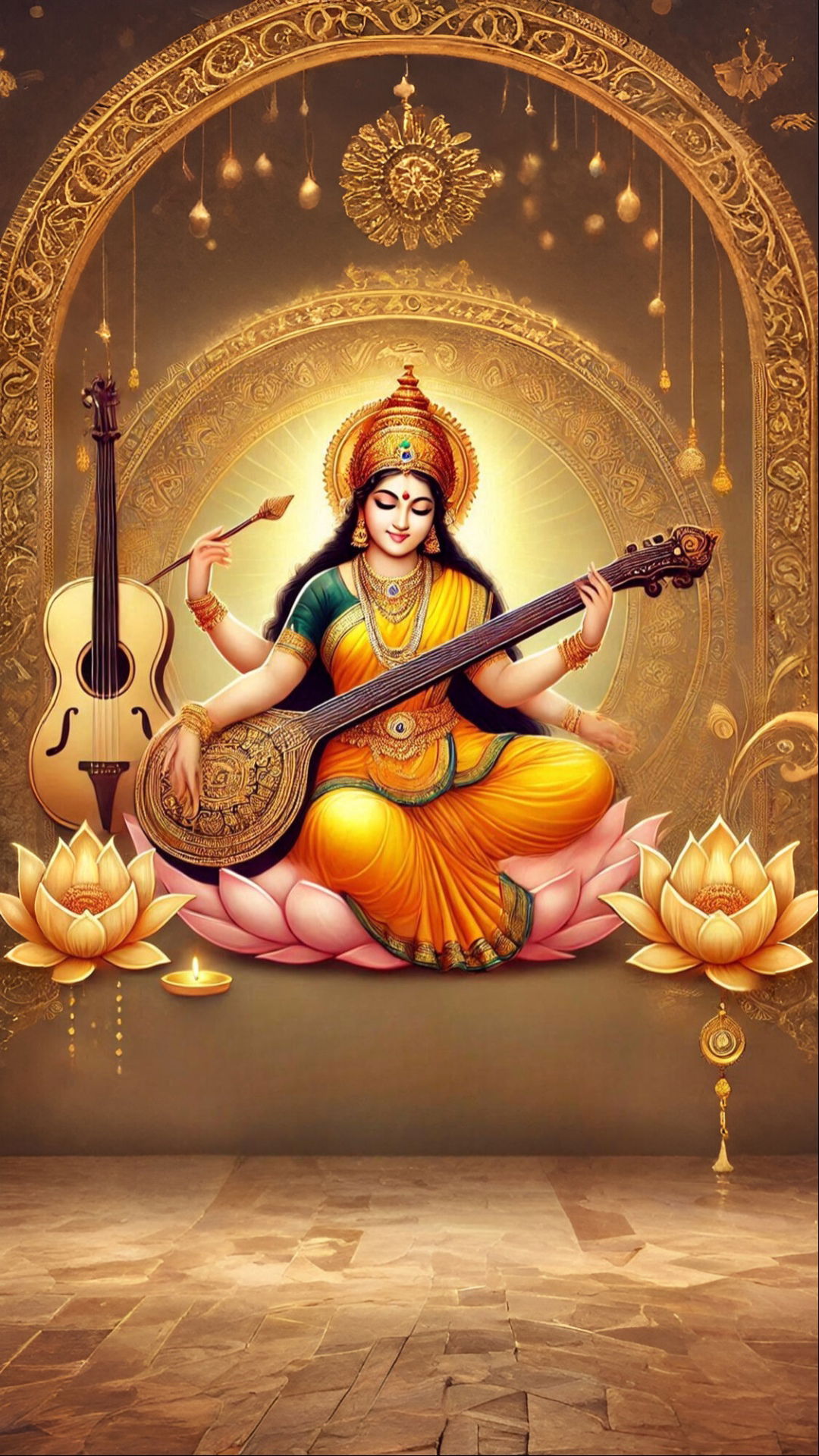 Saraswati Maa playing the veena.