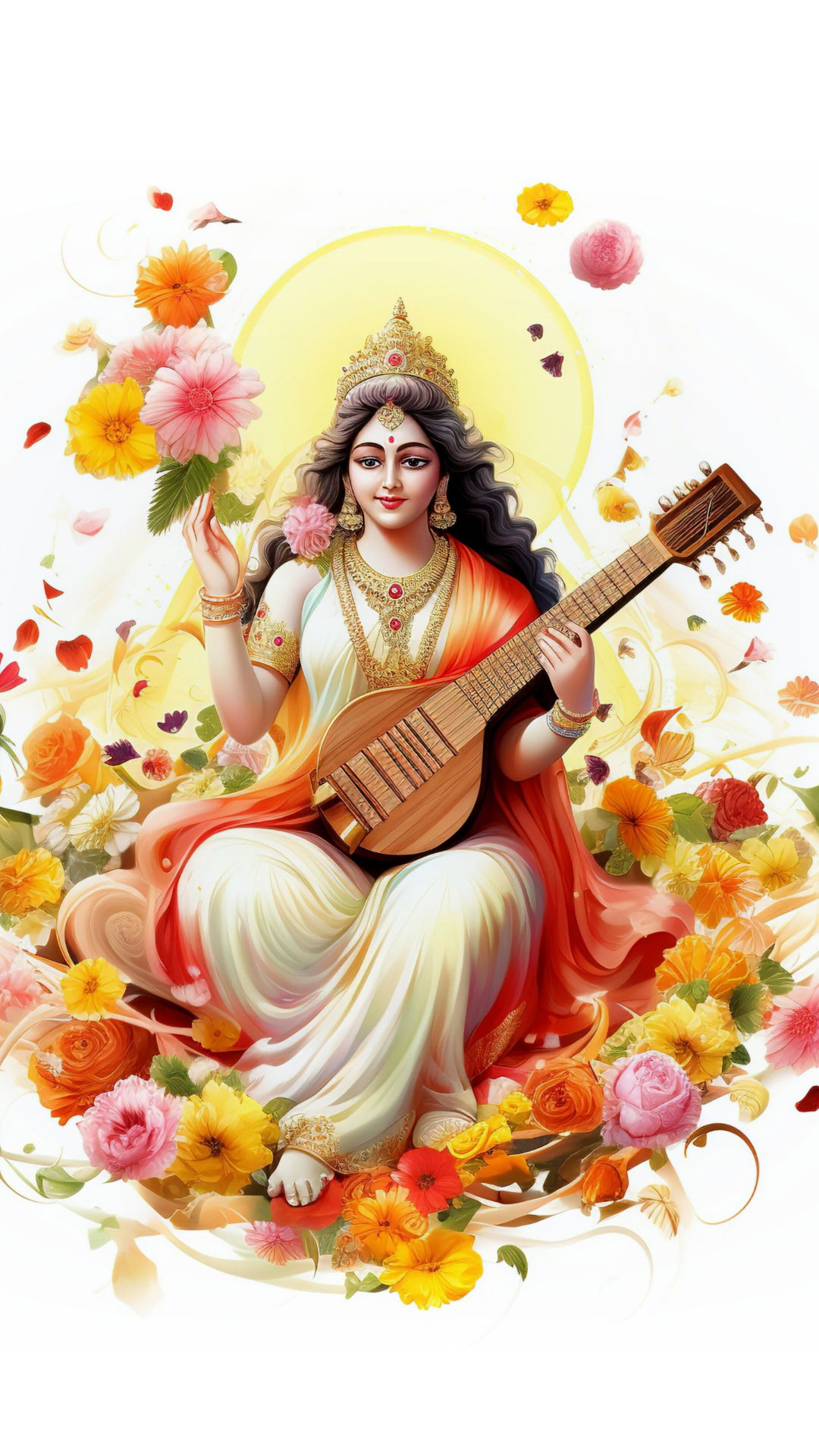 Goddess Saraswati playing the veena