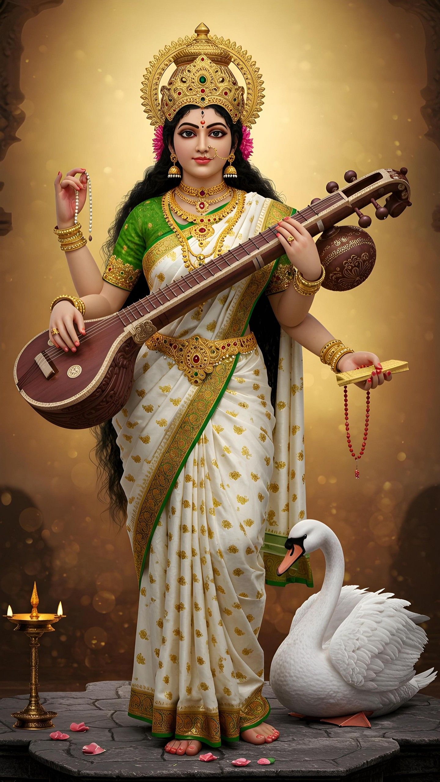 Goddess Saraswati playing the veena.