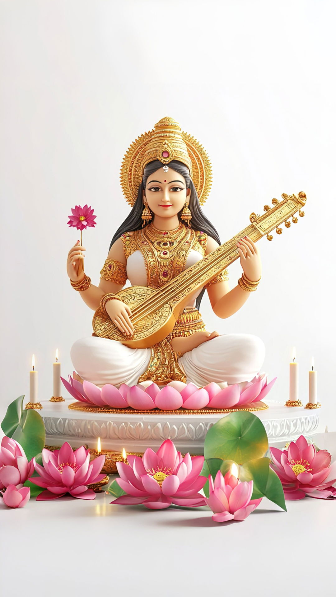 Saraswati Maa with veena and lotus