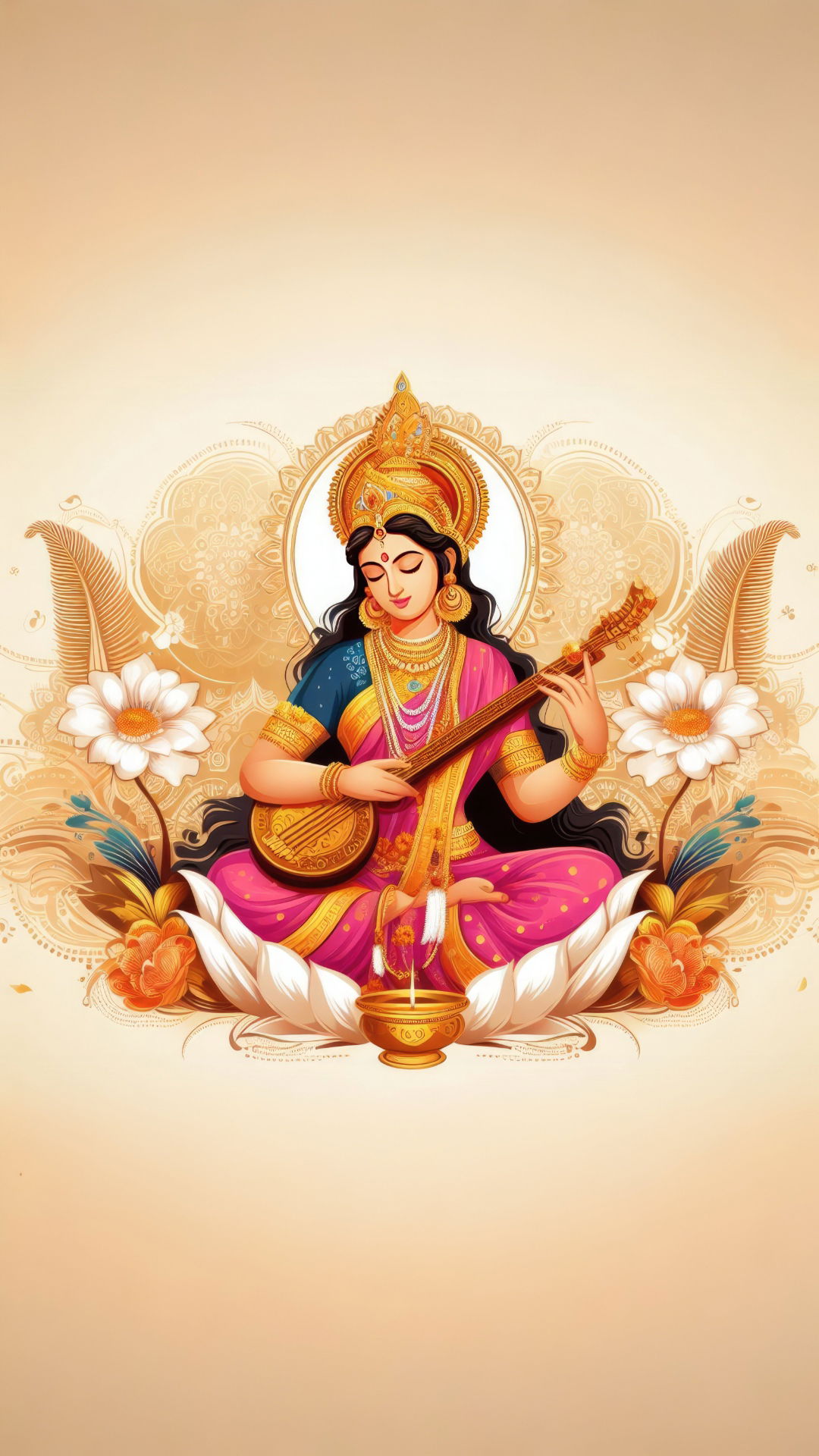 Goddess Saraswati playing the veena.