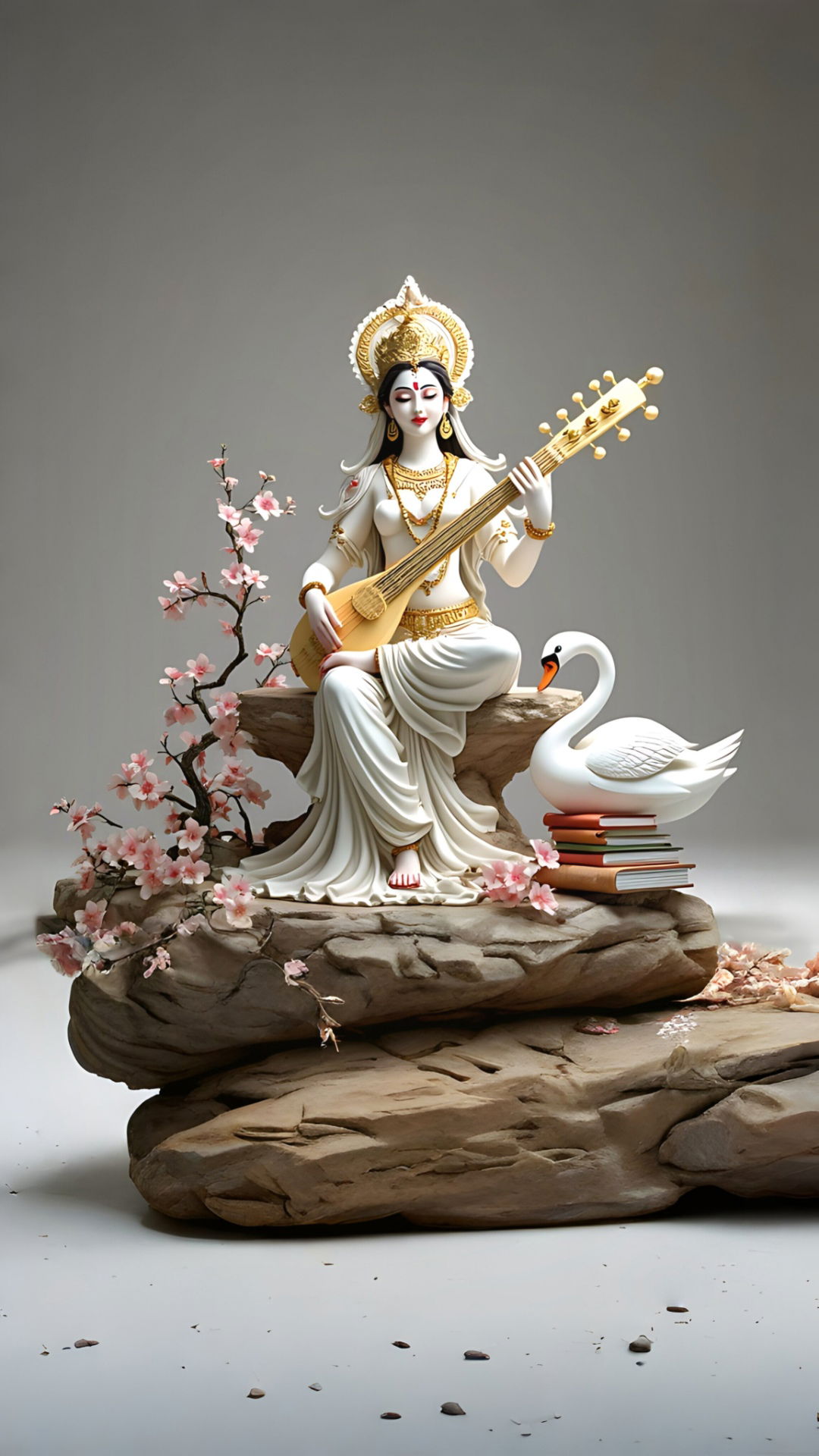 Saraswati Maa playing veena with swan
