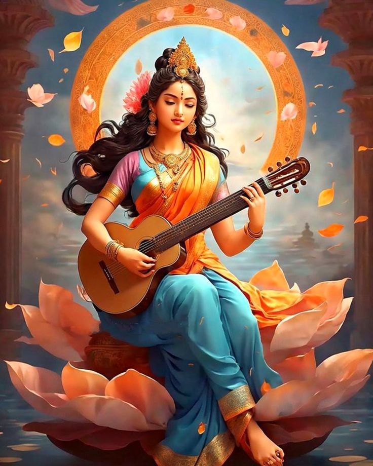 Saraswati Maa playing the veena.