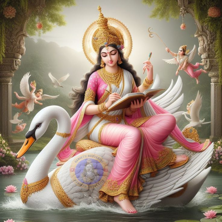 Saraswati Maa on Swan with Veena