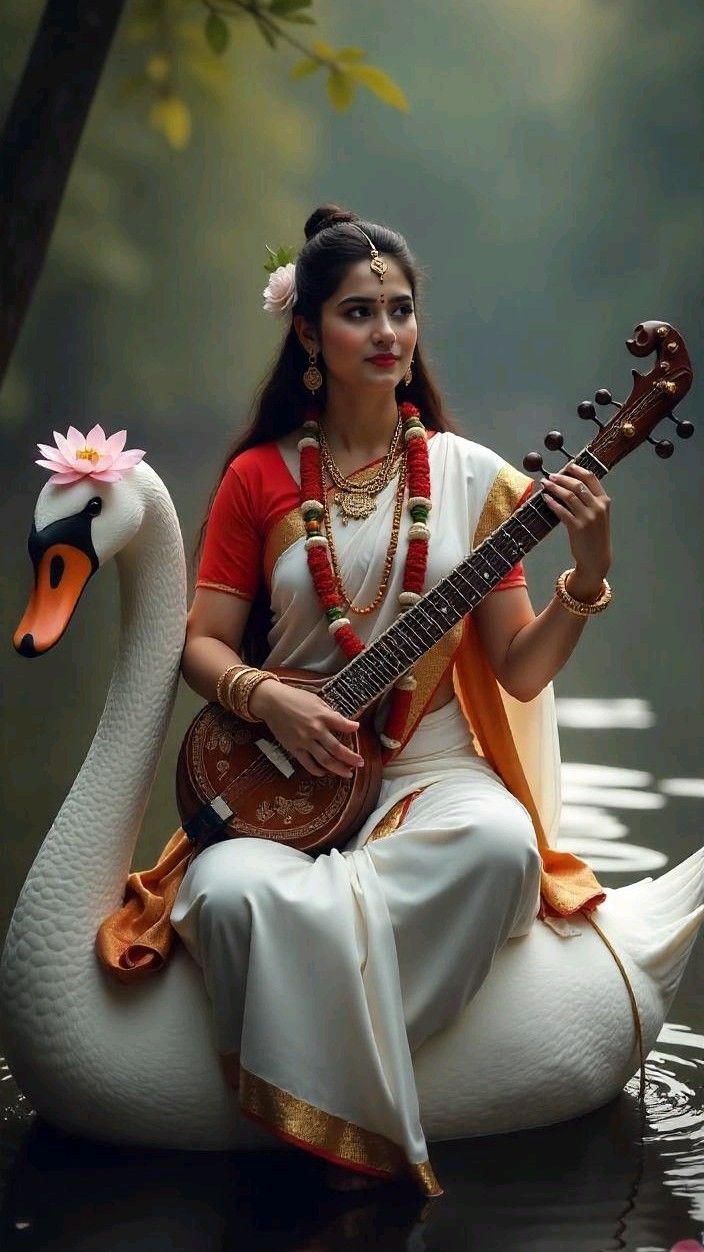 Saraswati Maa with Veena on Swan