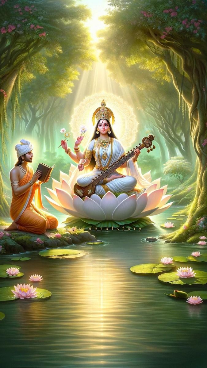 Saraswati Maa playing the veena in forest