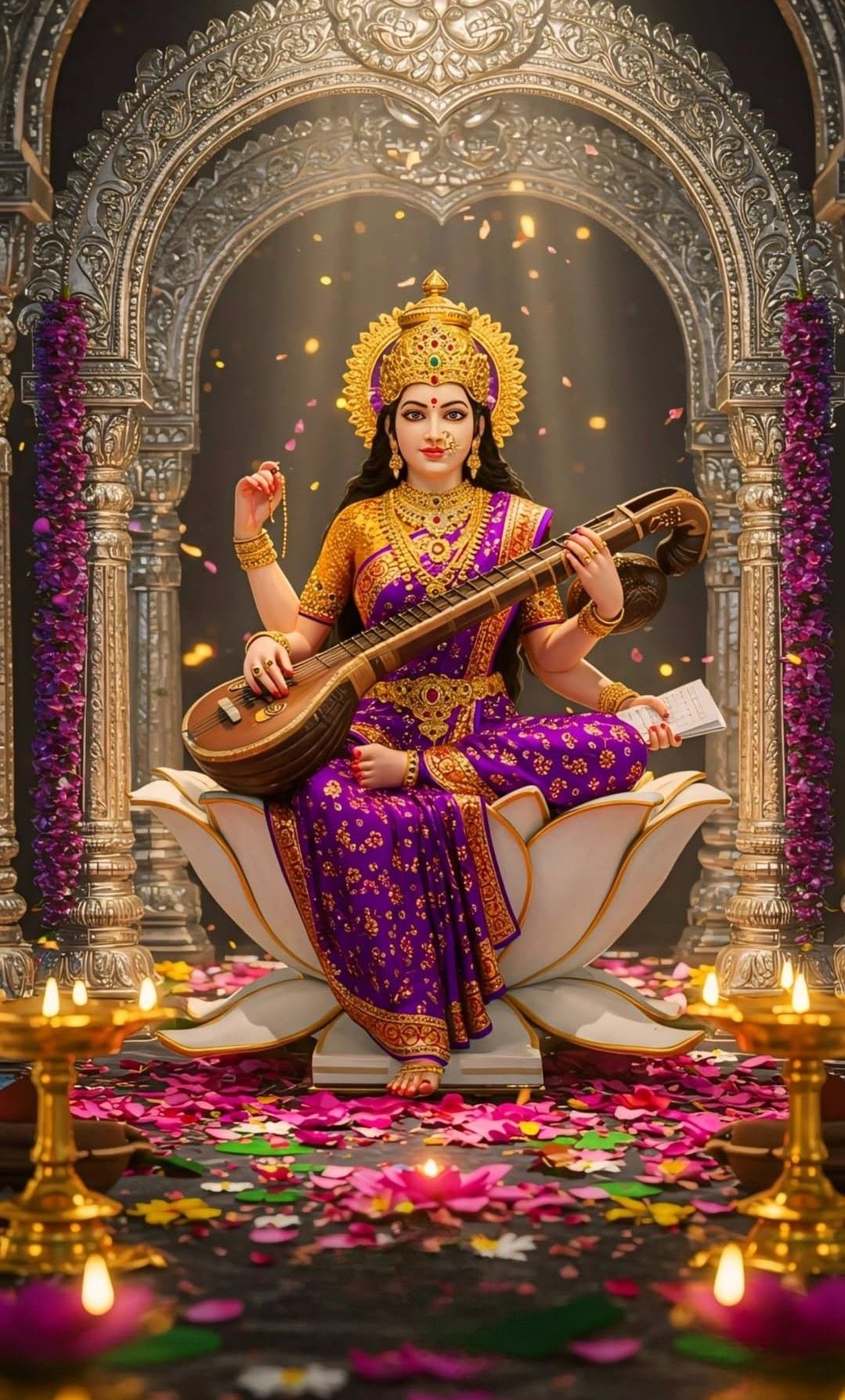 Goddess Saraswati playing the veena