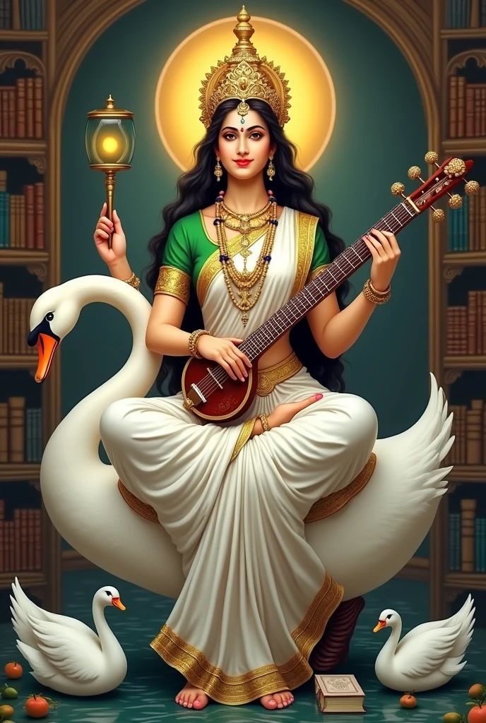 Saraswati Maa seated on a swan