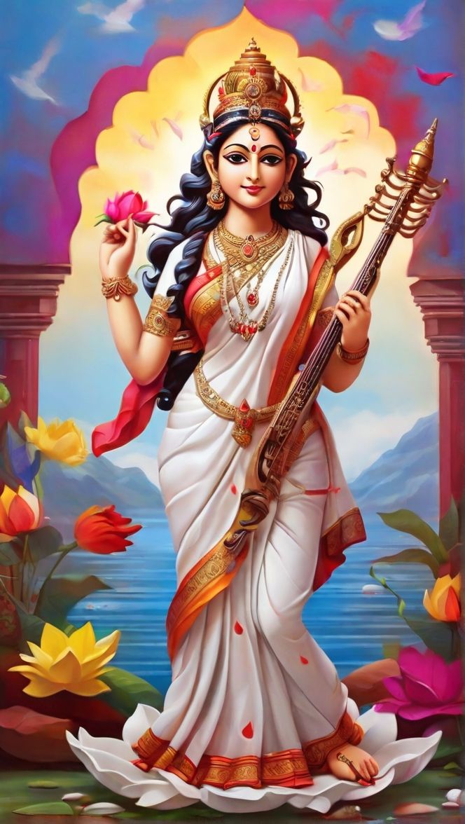 Goddess Saraswati playing the Veena