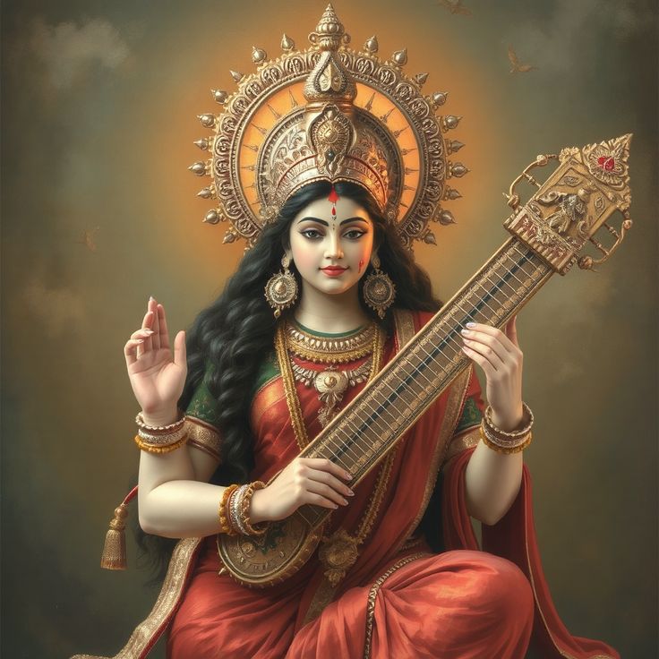 Goddess Saraswati playing the Veena.