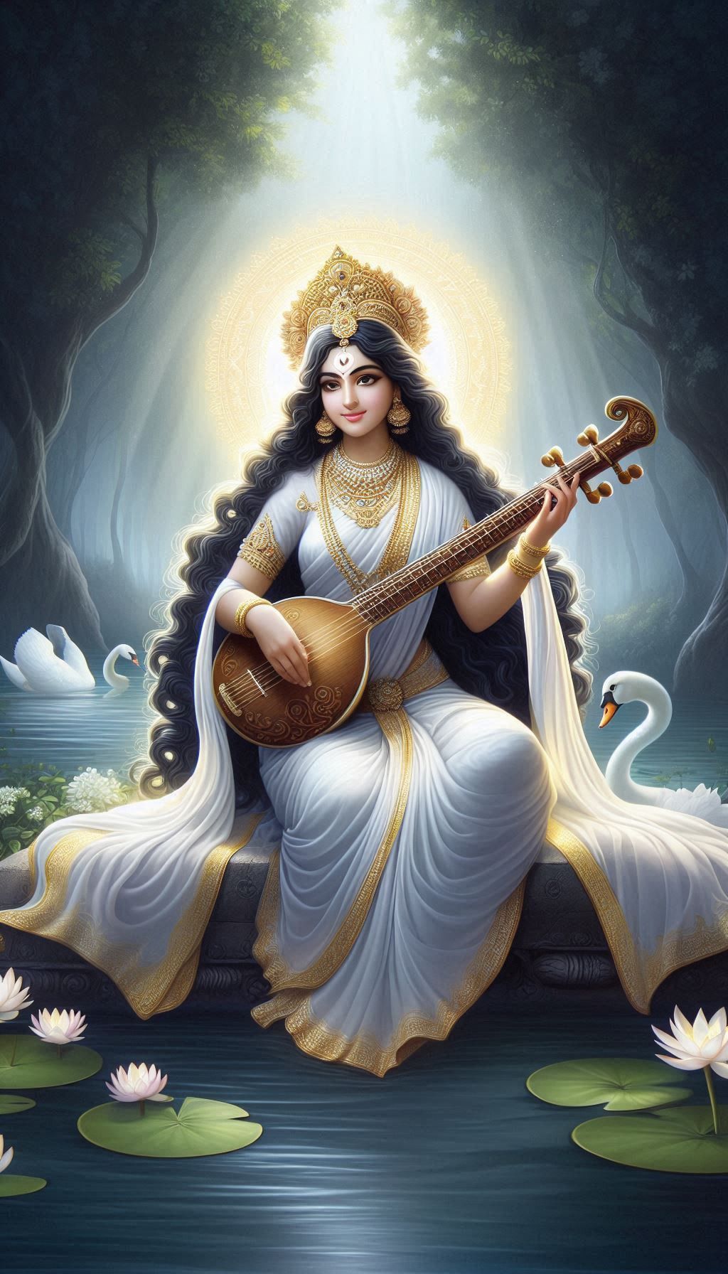 Goddess Saraswati playing the veena.