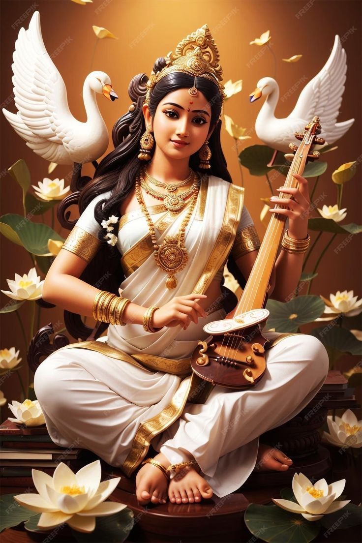 Goddess Saraswati playing a veena