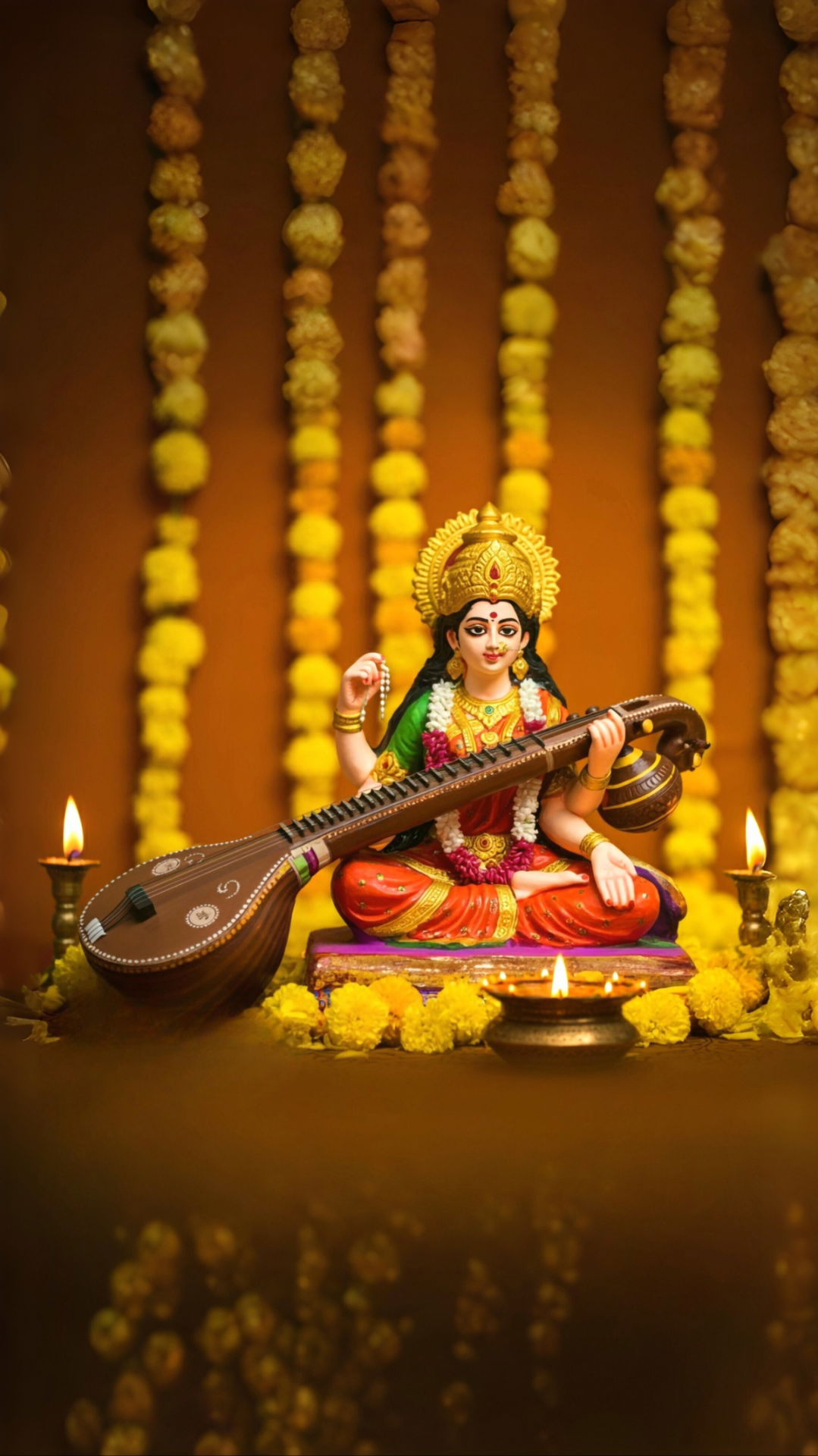 Saraswati Maa playing the veena beautifully.