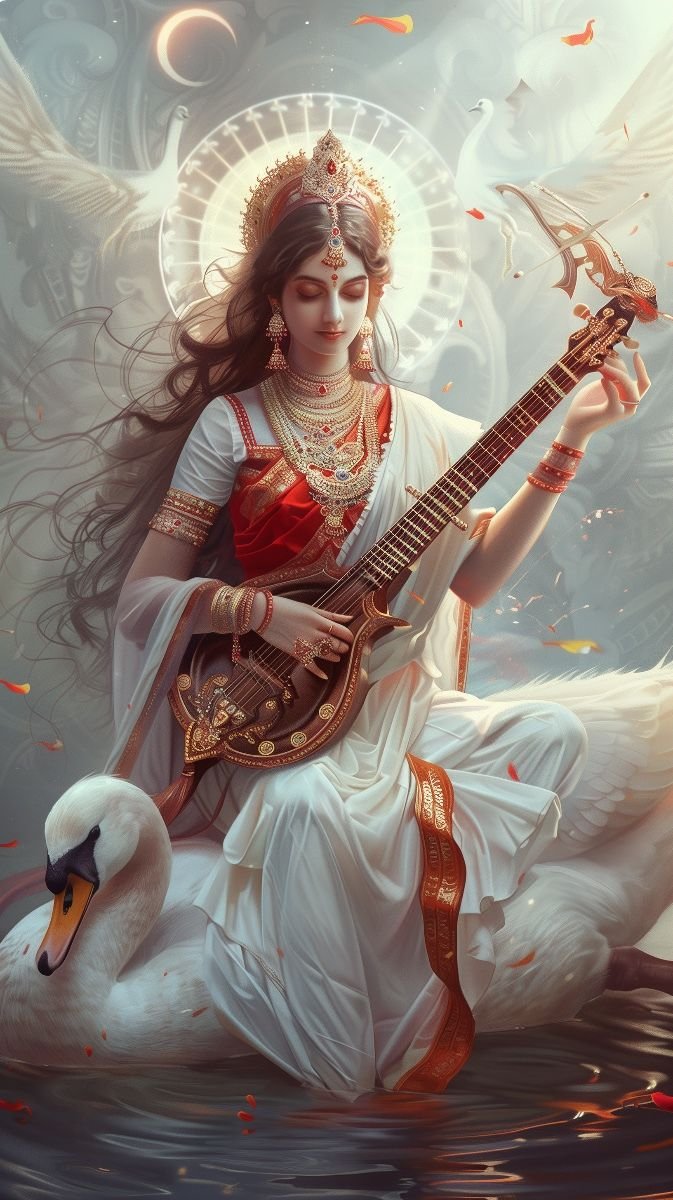 Saraswati Maa playing the veena beautifully.