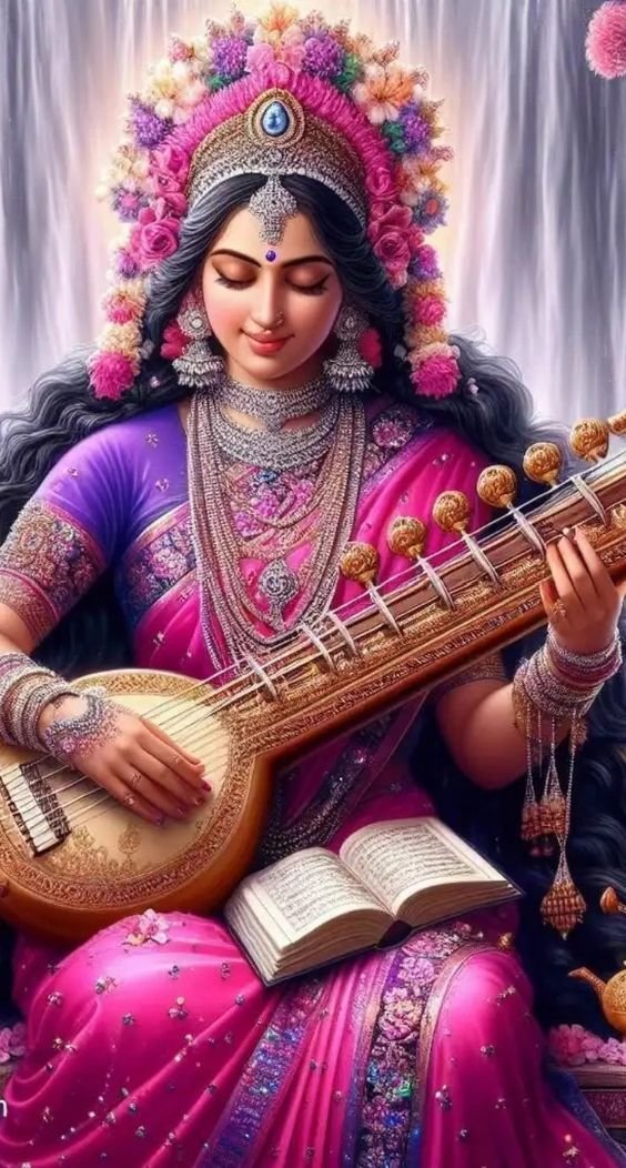 Saraswati Maa playing the veena beautifully.