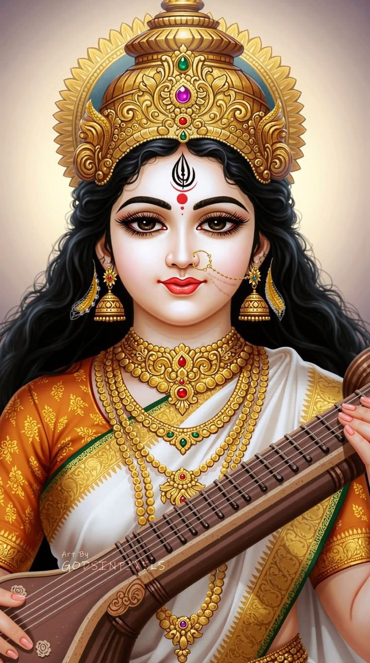Goddess Saraswati playing the Veena