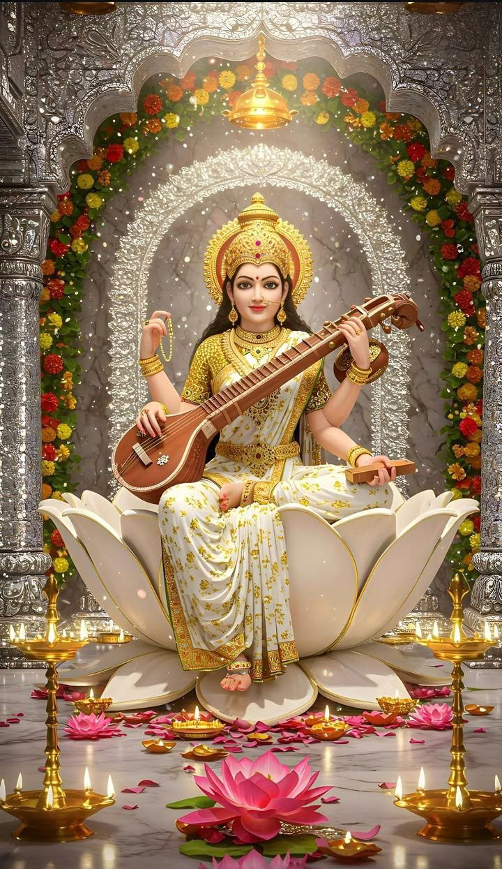 Goddess Saraswati playing the veena