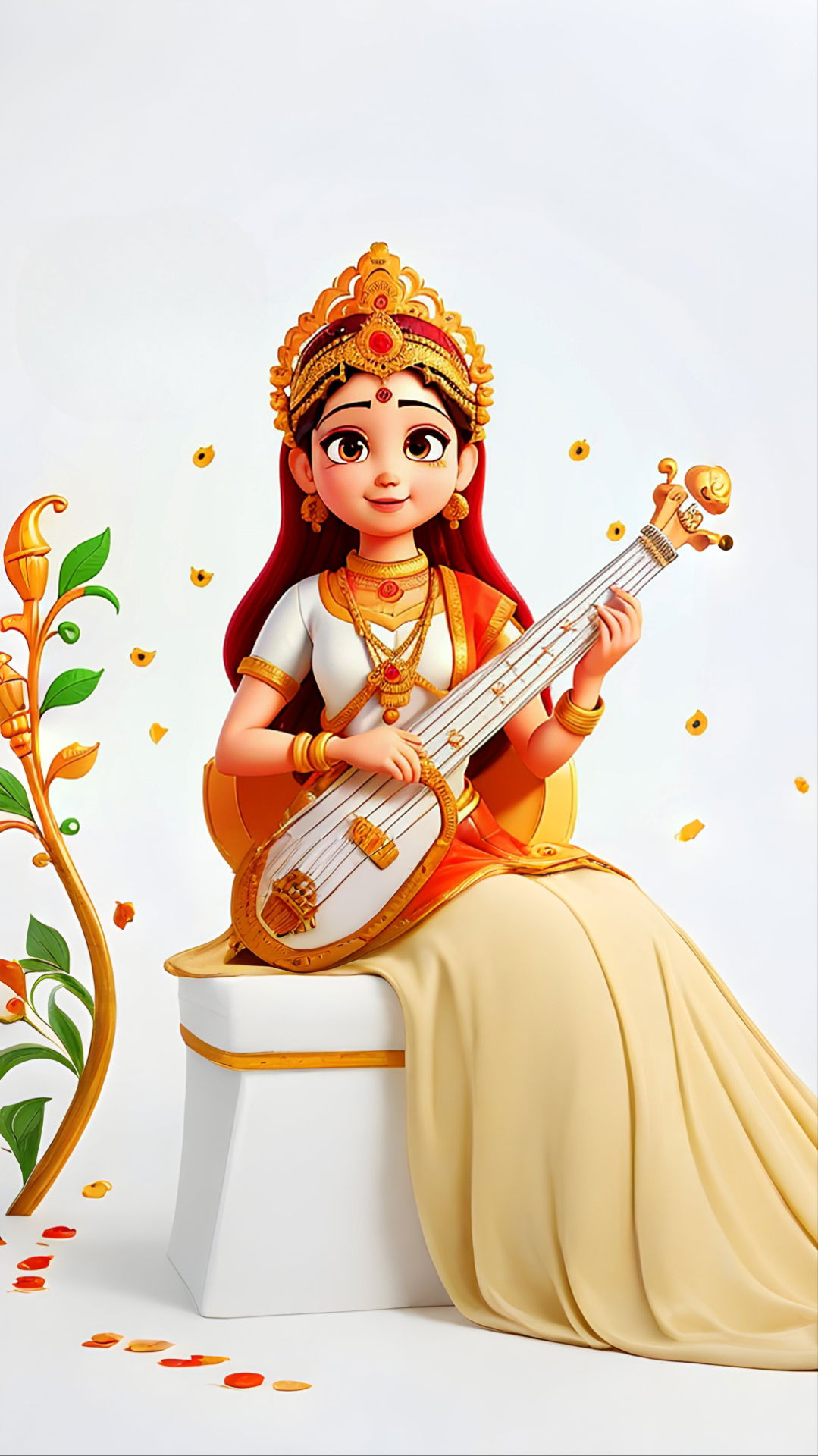 Saraswati Maa playing the veena instrument.