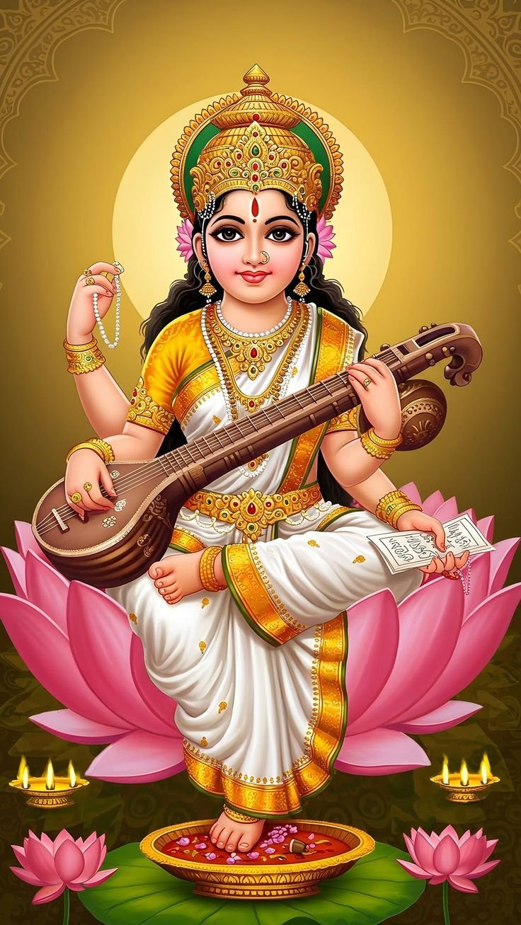 Goddess Saraswati playing the veena.