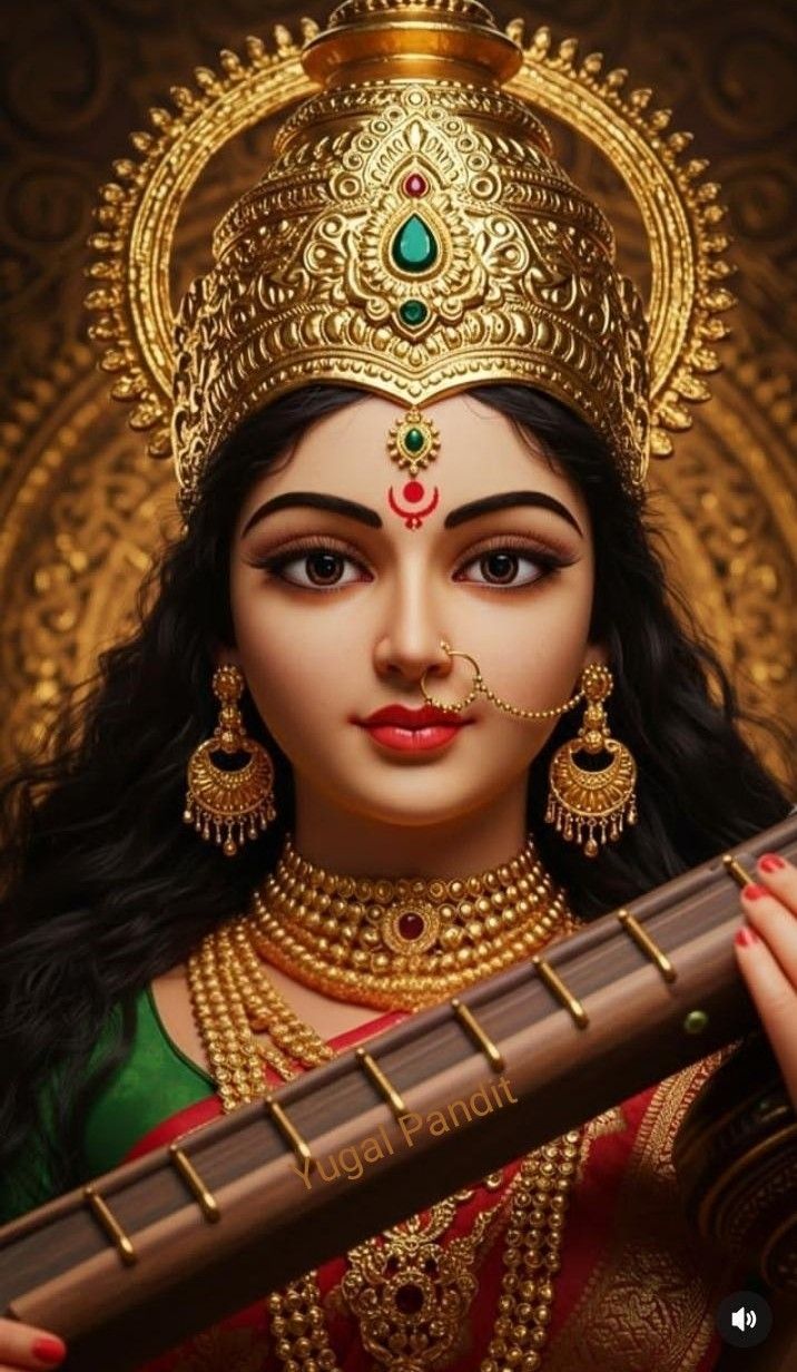 Saraswati Maa with Veena, divine portrait