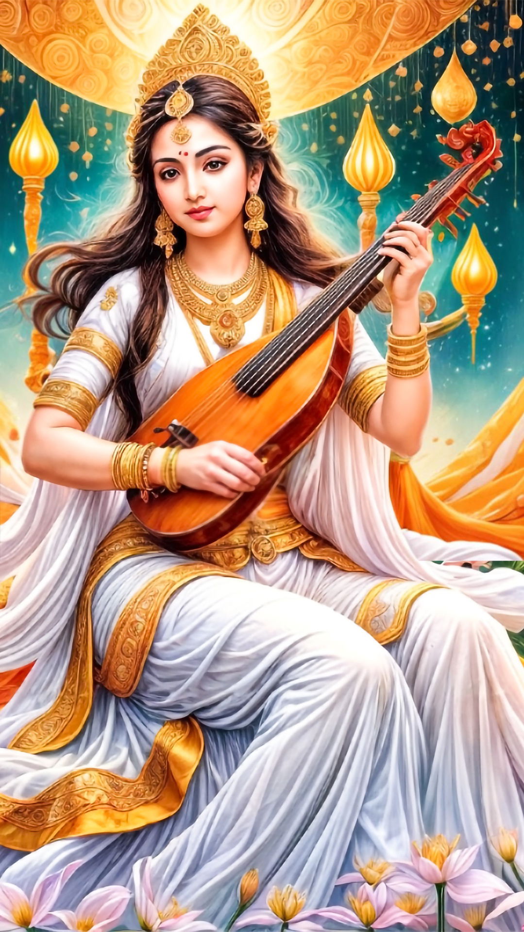 Saraswati Maa playing the veena beautifully.