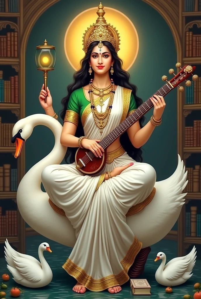 Goddess Saraswati playing the Veena