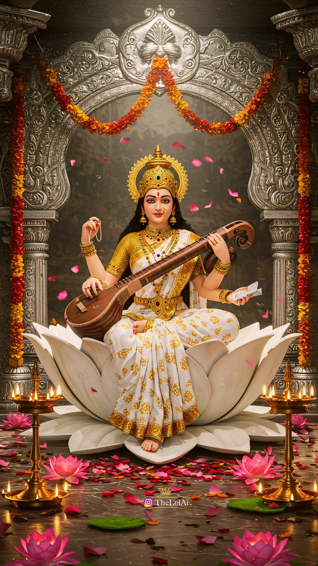 Goddess Saraswati playing the veena