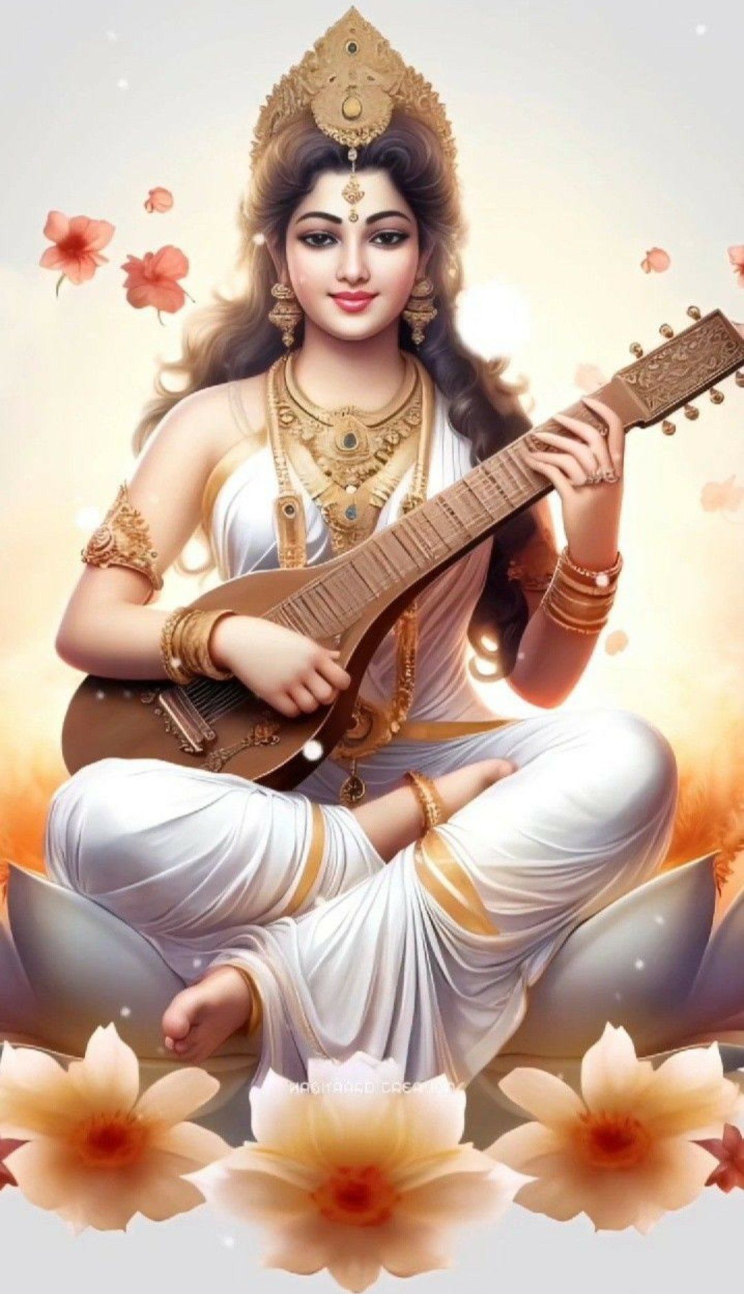 Saraswati Maa playing the veena beautifully.