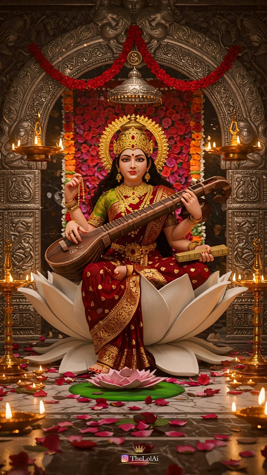 Goddess Saraswati playing the Veena.