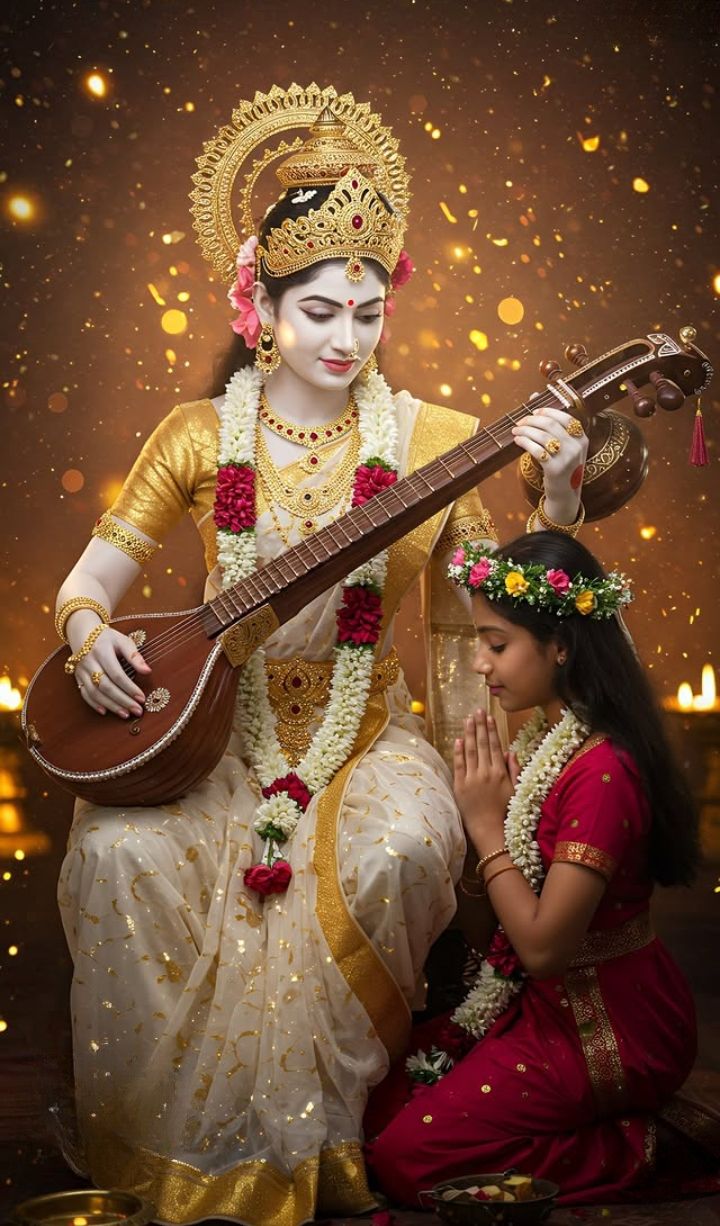 Saraswati Maa playing the veena.