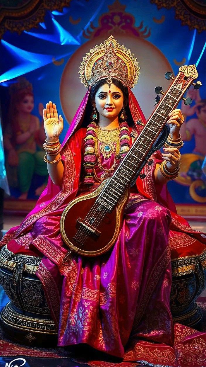 Goddess Saraswati playing the Veena