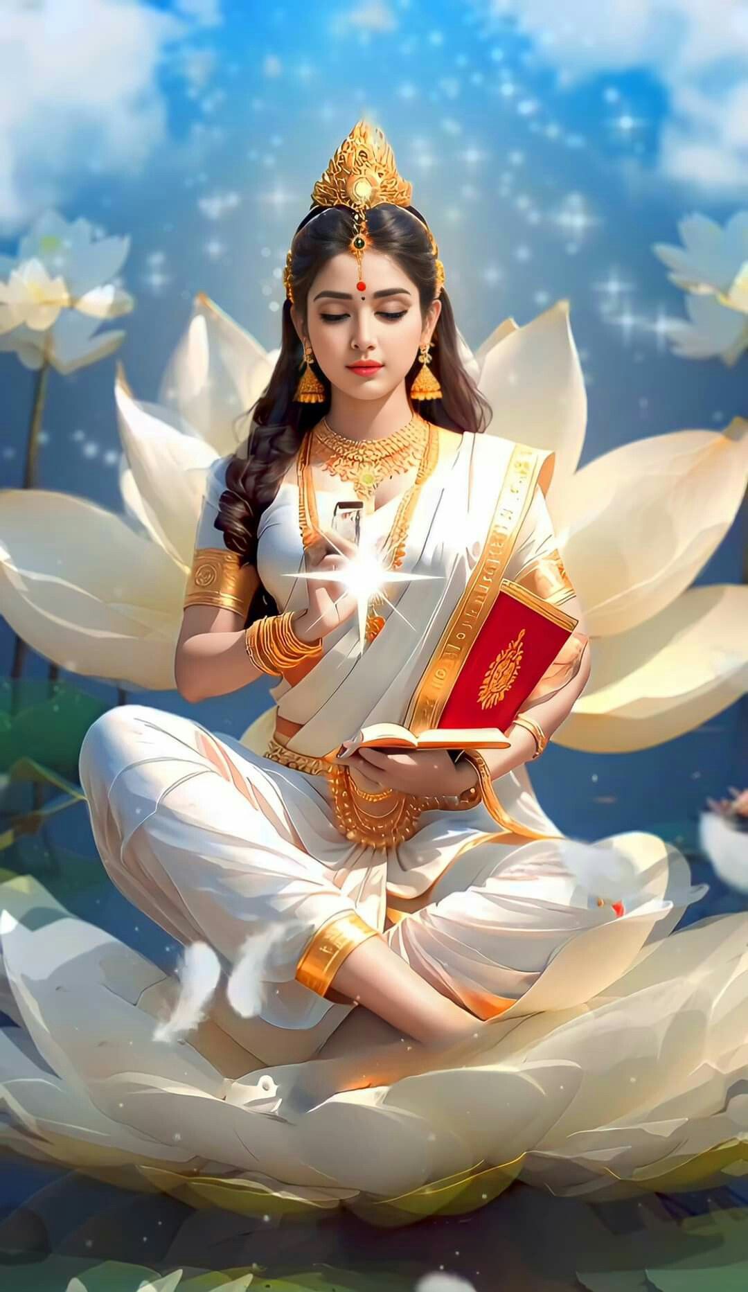 Saraswati Maa with veena and book